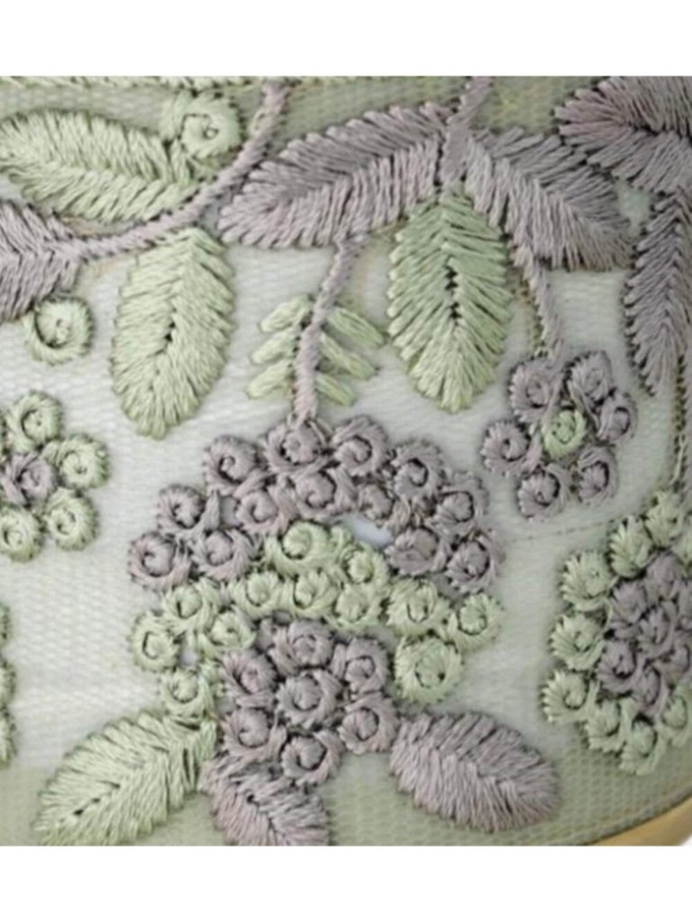 Vintage Inspired Cottage Core Cool Grey and Soft Mint Floral Embroidered Fabric - Picture 12 of 12